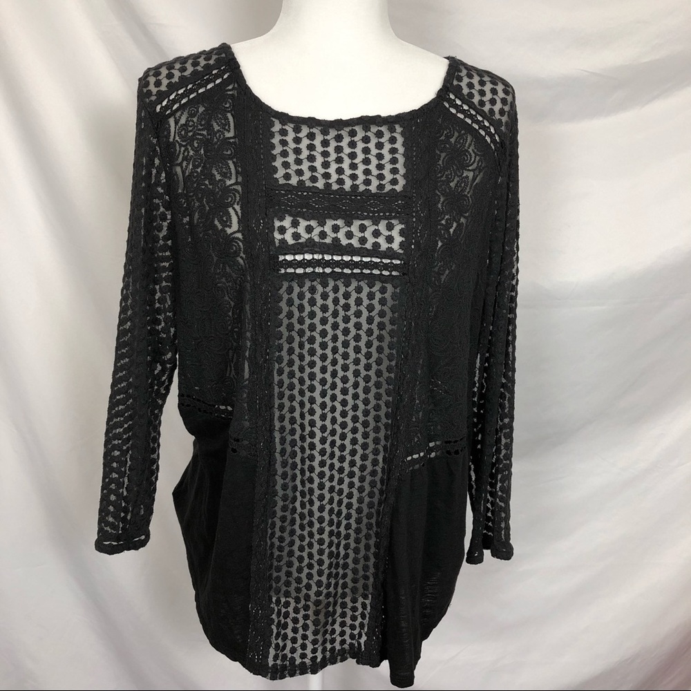 Lucky Brand Shirt Black Lace Detail Sleeves